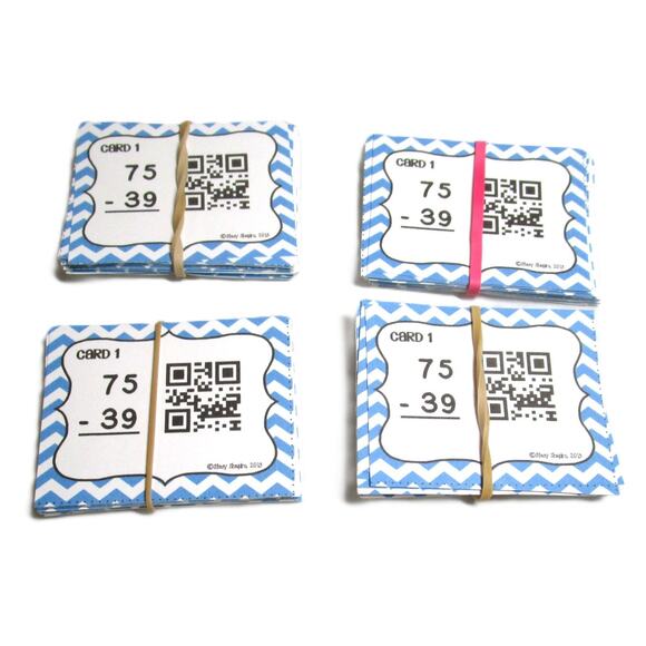 Math Task Cards Subtraction Three Sets for Six Students Colorful Storage Cases - Picture 3 of 4